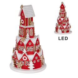 Clayre & Eef Maison en pain d'épices avec LED Ø 13x22 cm Rouge Plastique