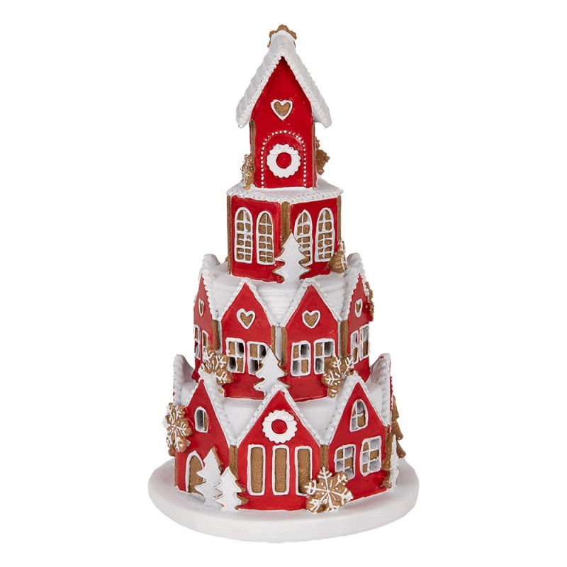 Clayre & Eef Maison en pain d'épices avec LED Ø 13x22 cm Rouge Plastique