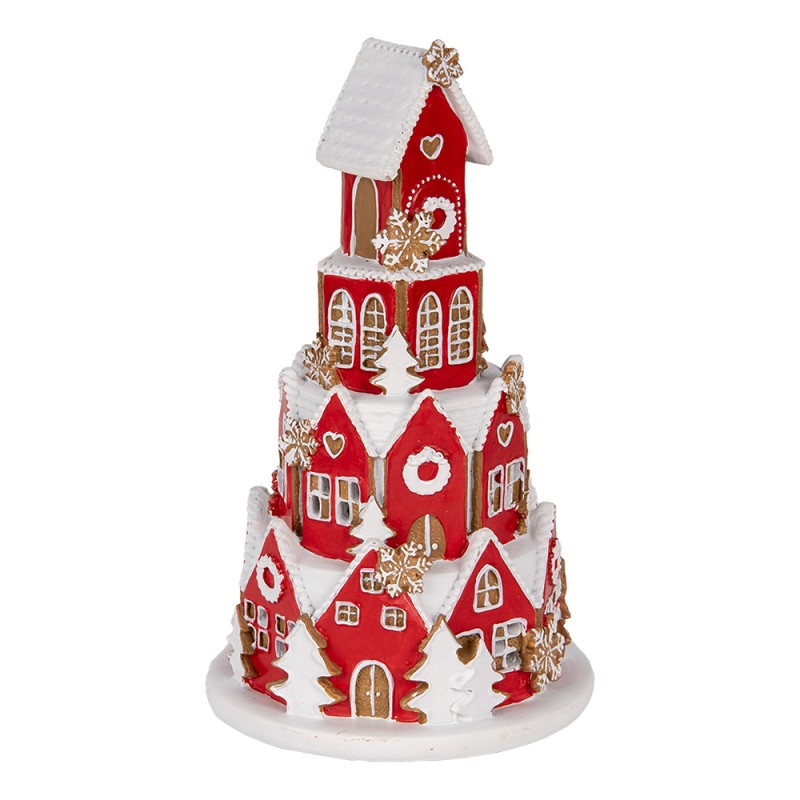 Clayre & Eef Maison en pain d'épices avec LED Ø 13x22 cm Rouge Plastique