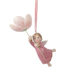 Clayre & Eef Ornamento Natalizio Angelo 7x5x13 cm Rosa Plastica