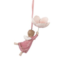 Clayre & Eef Ornamento Natalizio Angelo 7x5x13 cm Rosa Plastica