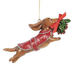 Clayre & Eef Kersthanger Hond 12x2x4 cm Bruin Kunststof