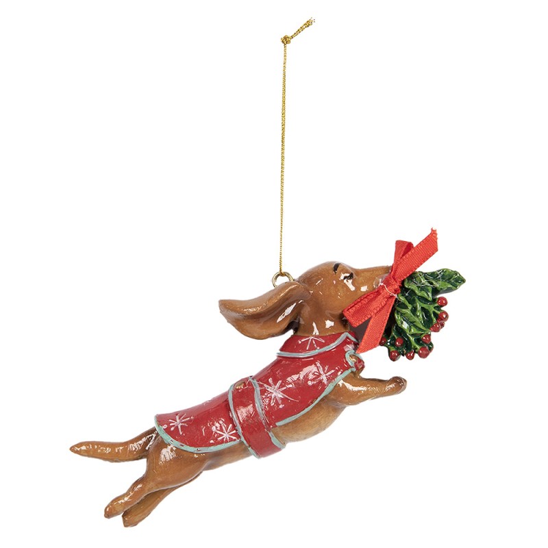 Clayre & Eef Kersthanger Hond 12x2x4 cm Bruin Kunststof