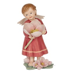 Clayre & Eef Decoratie Beeld Engel 7x6x12 cm Roze Kunststof