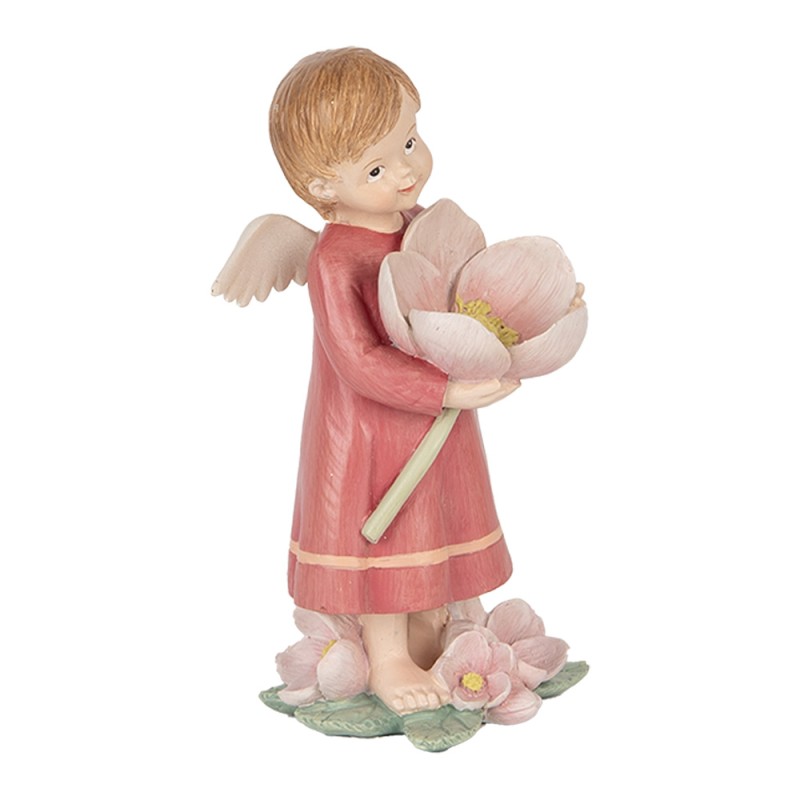 Clayre & Eef Decoratie Beeld Engel 7x6x12 cm Roze Kunststof