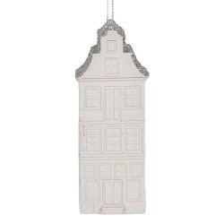 Clayre & Eef Christmas Ornament House 4x4x11 cm White Plastic