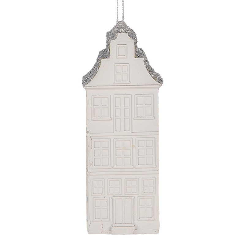 Clayre & Eef Weihnachtsanhänger Haus 4x4x11 cm Weiß Kunststoff