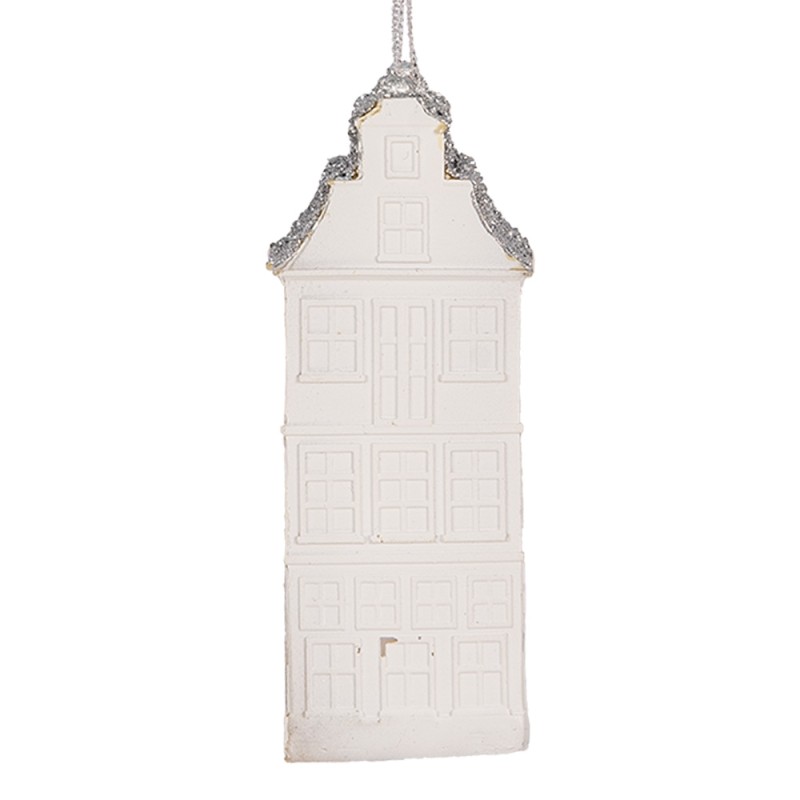 Clayre & Eef Weihnachtsanhänger Haus 4x4x11 cm Weiß Kunststoff