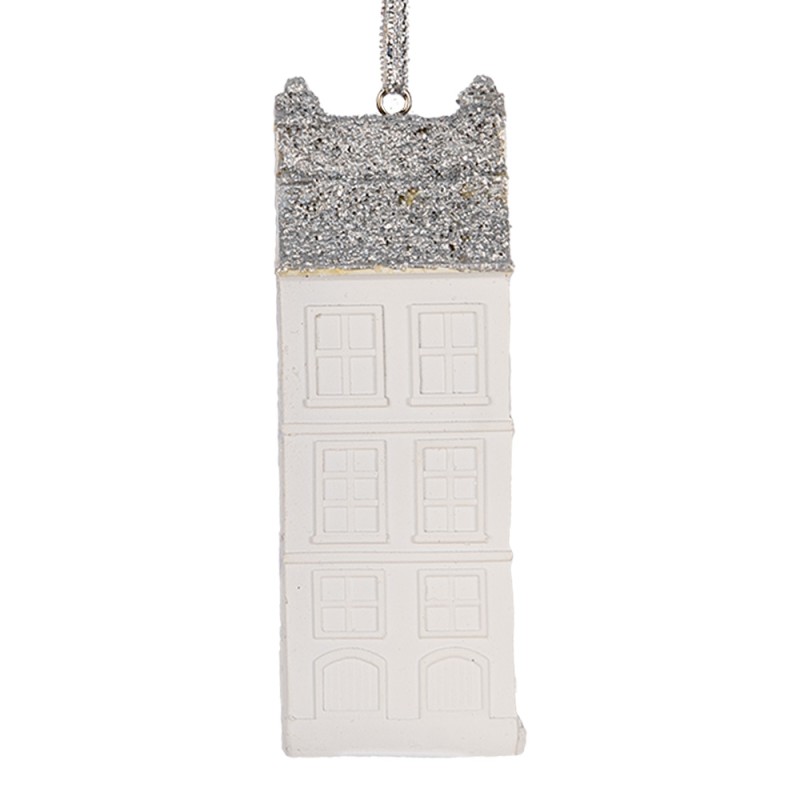 Clayre & Eef Weihnachtsanhänger Haus 4x4x11 cm Weiß Kunststoff