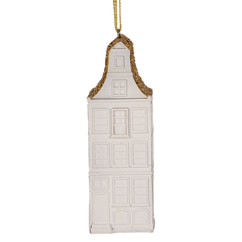 Clayre & Eef Weihnachtsanhänger Haus 11 cm Weiß Kunststoff
