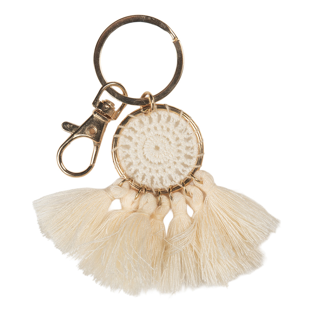 Clayre&Eef Sleutelhanger 7 cm Beige Synthetisch afbeelding