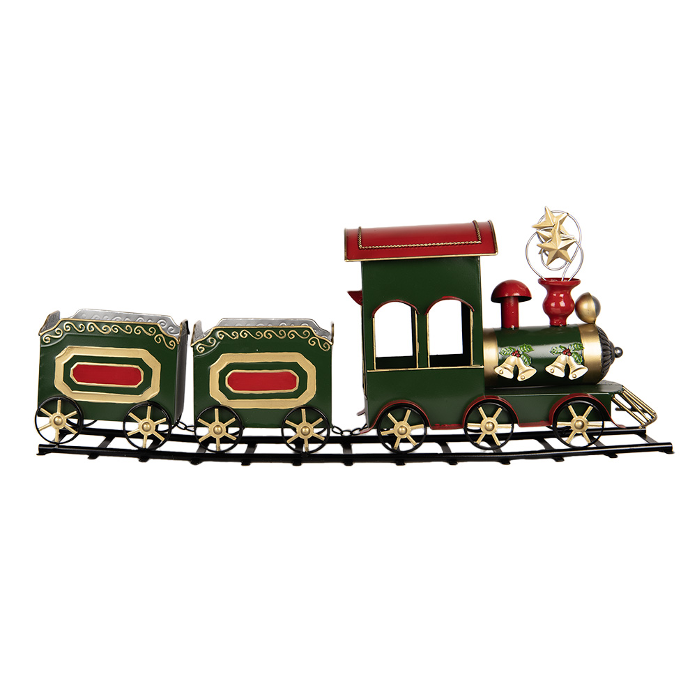Clayre&Eef Kerstdecoratie Beeld Trein 77x15x31 cm Groen Metaal afbeelding