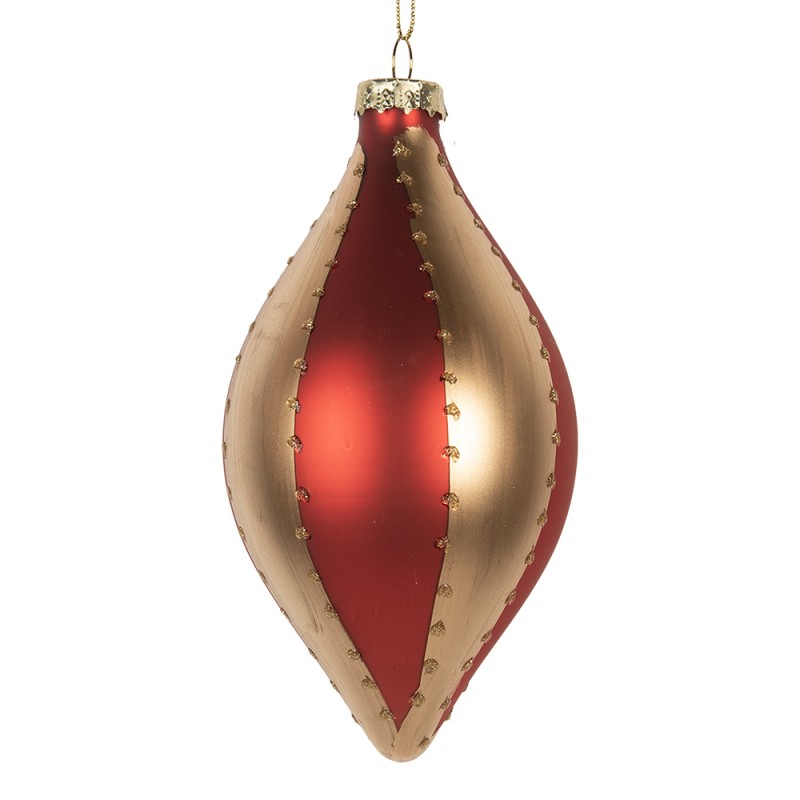 Clayre & Eef Kerstbal Ø 8x15 cm Goudkleurig Rood Glas