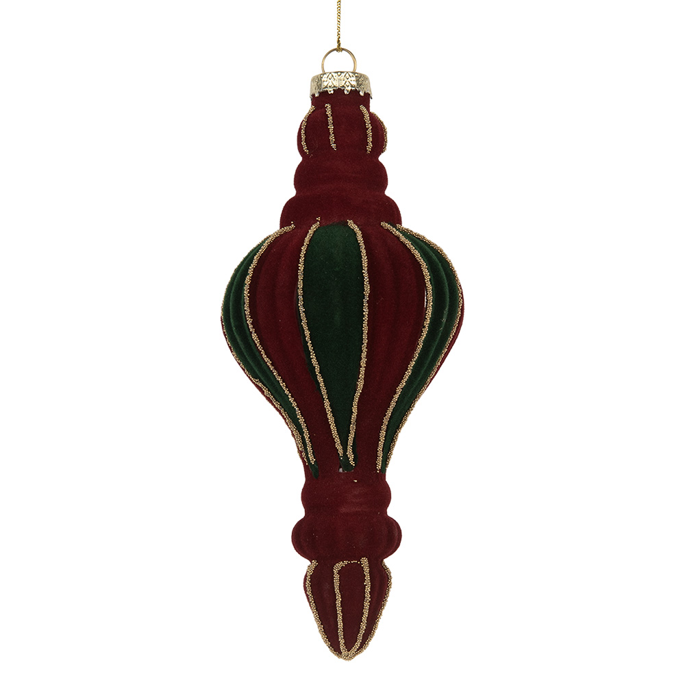 Clayre & Eef Kerstbal Ø 6x15 cm Rood Groen Glas afbeelding