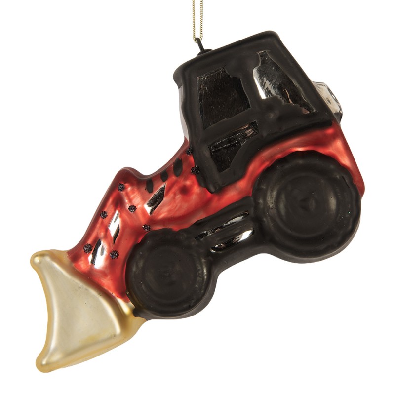 Clayre & Eef Christmas Ornament Tractor 12x4x8 cm Red Glass