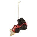 Clayre & Eef Christmas Ornament Tractor 12x4x8 cm Red Glass