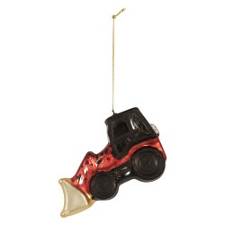 Clayre & Eef Christmas Ornament Tractor 12x4x8 cm Red Glass