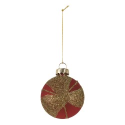 Clayre & Eef Weihnachtskugel Ø 6x3x7 cm Goldfarbig Rot Glas