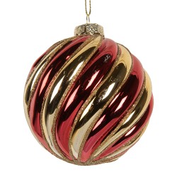 Clayre & Eef Boule de Noël Ø 8x8 cm Couleur or Rouge Verre
