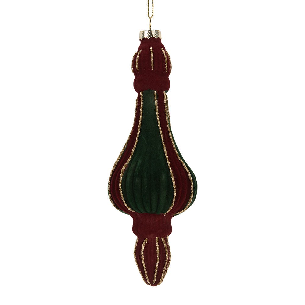 Clayre & Eef Kerstbal Ø 6x17 cm Rood Groen Glas afbeelding