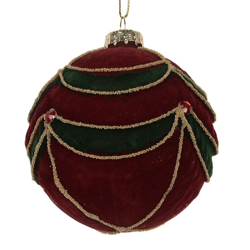 Clayre & Eef Christmas Bauble Ø 8x8 cm Red Green Glass