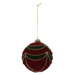 Clayre & Eef Christmas Bauble Ø 8x8 cm Red Green Glass