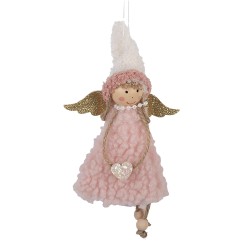 Clayre & Eef Weihnachtsanhänger Engel 10x3x20 cm Rosa Synthetisch