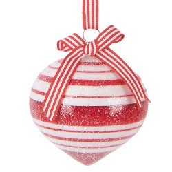 Clayre & Eef Weihnachtskugel Ø 8x8 cm Rot Weiß Glas