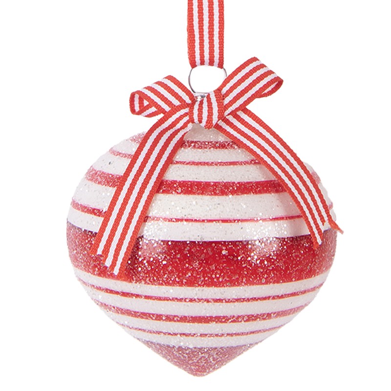 Clayre & Eef Weihnachtskugel Ø 8x8 cm Rot Weiß Glas
