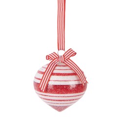 Clayre & Eef Weihnachtskugel Ø 8x8 cm Rot Weiß Glas