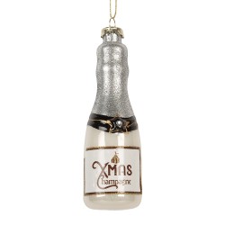 Clayre & Eef Weihnachtsanhänger Flasche Ø 4x13 cm Silberfarbig Glas