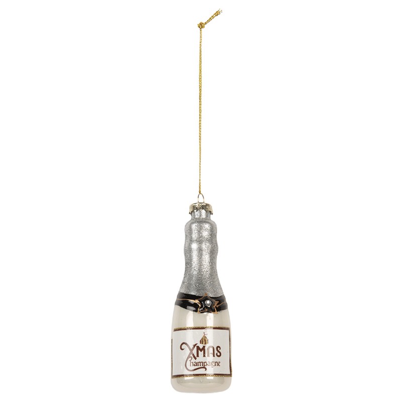 Clayre & Eef Weihnachtsanhänger Flasche Ø 4x13 cm Silberfarbig Glas