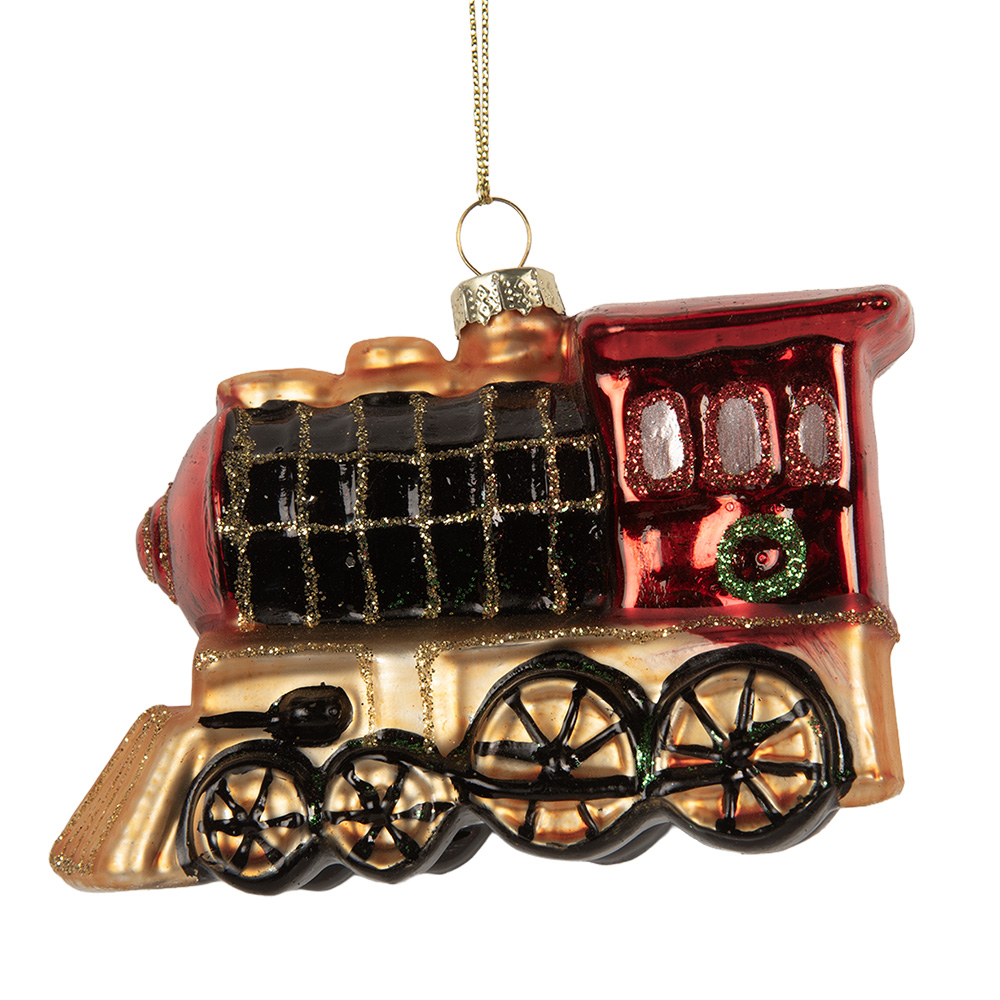 Clayre&Eef Kersthanger Trein 10x5x6 cm Rood Glas afbeelding