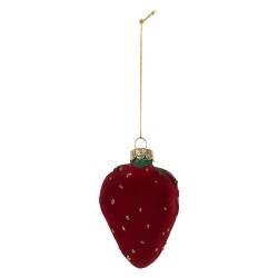 Clayre & Eef Ornamento Natalizio Fragole 6x5x8 cm Rosso Vetro