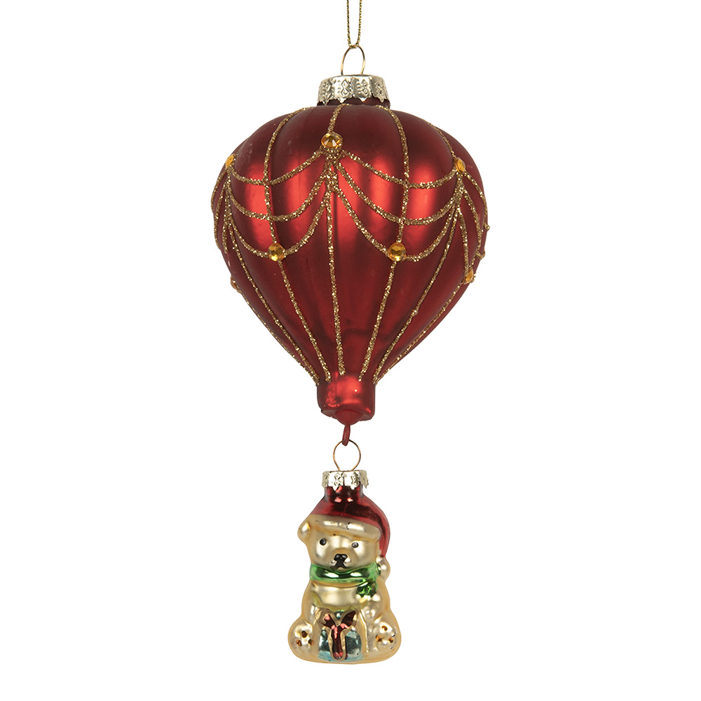 Clayre&Eef Kersthanger LuchtballonØ 7x15 cm Rood Glas afbeelding