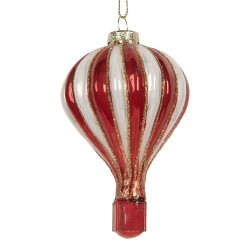 Clayre & Eef Weihnachtsanhänger Heißluftballon Ø 6x9 cm Rot Glas