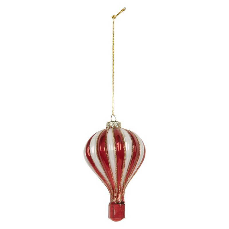 Clayre & Eef Weihnachtsanhänger Heißluftballon Ø 6x9 cm Rot Glas