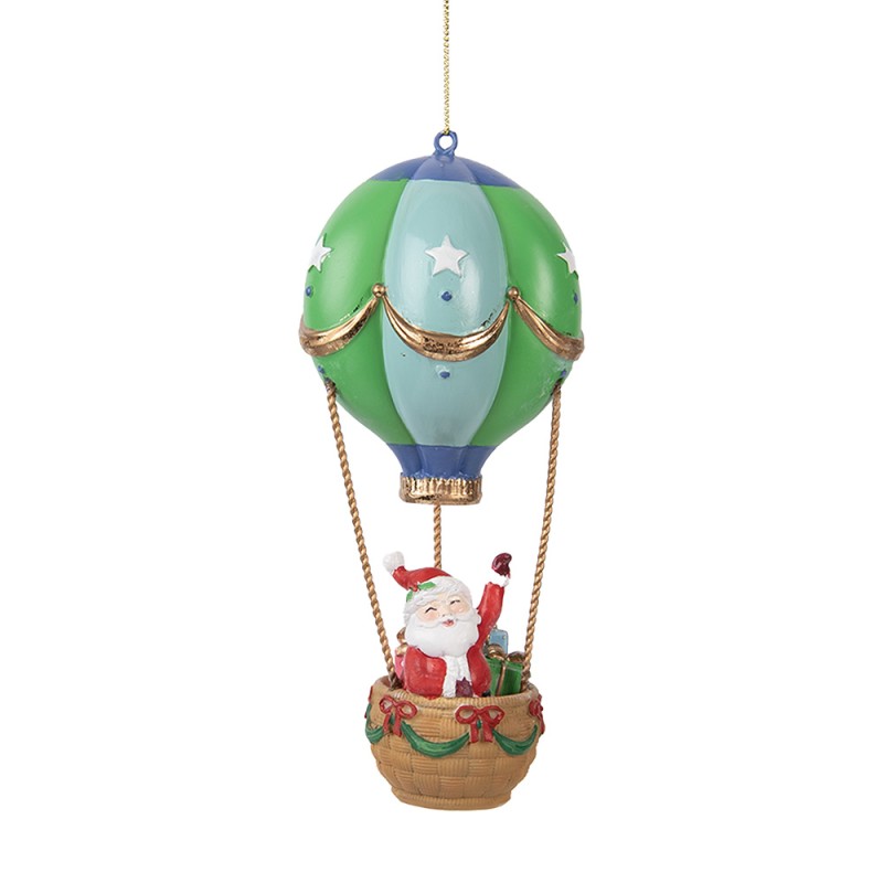 Clayre & Eef Pendentif de Noël Montgolfière Ø 8x18 cm Vert Plastique