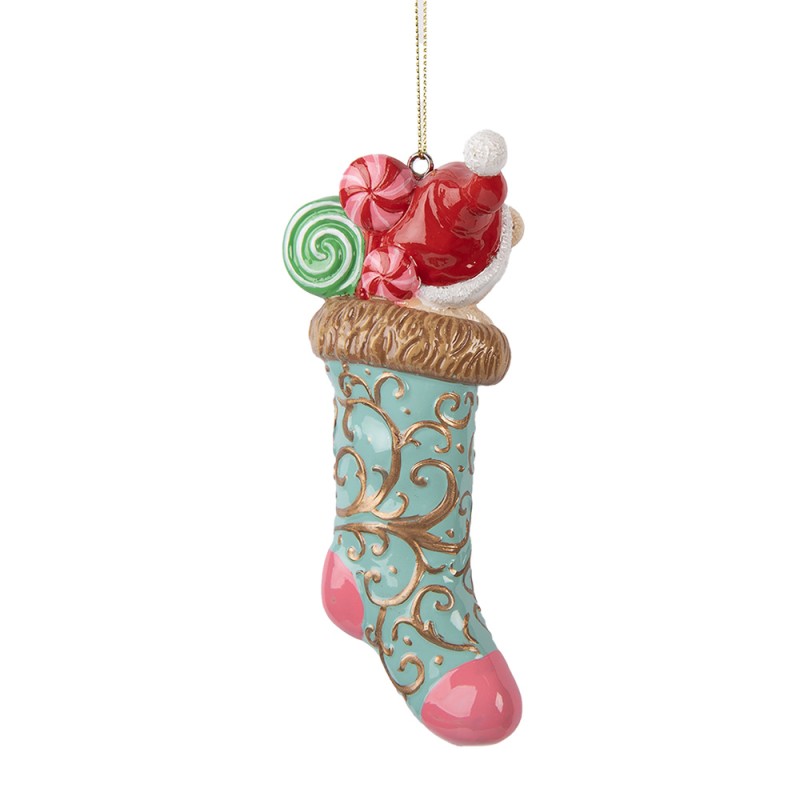 Clayre & Eef Weihnachtsanhänger Stiefel 7x5x15 cm Grün Kunststoff