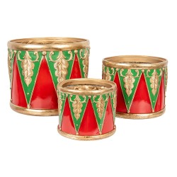 Clayre & Eef Décoration de Noël Image Tambour Ø 32x25/Ø 24x19/Ø 18x15 cm Rouge Plastique