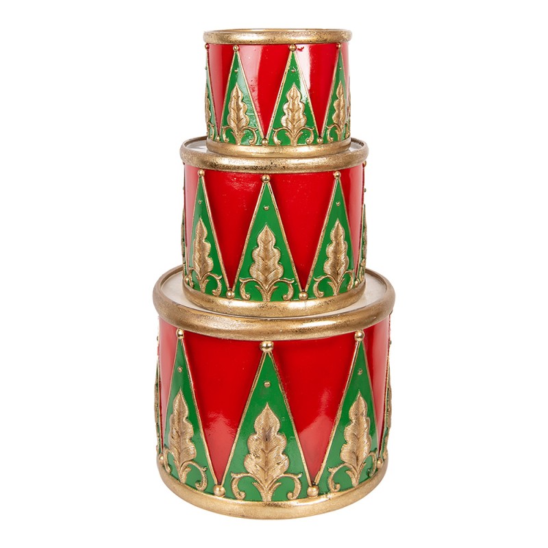 Clayre & Eef Décoration de Noël Image Tambour Ø 32x25/Ø 24x19/Ø 18x15 cm Rouge Plastique