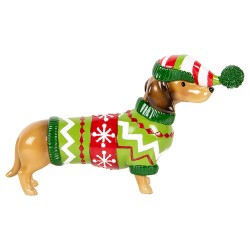 Clayre & Eef Décoration de Noël Image Chien Teckel 24x5x14 cm Marron Plastique