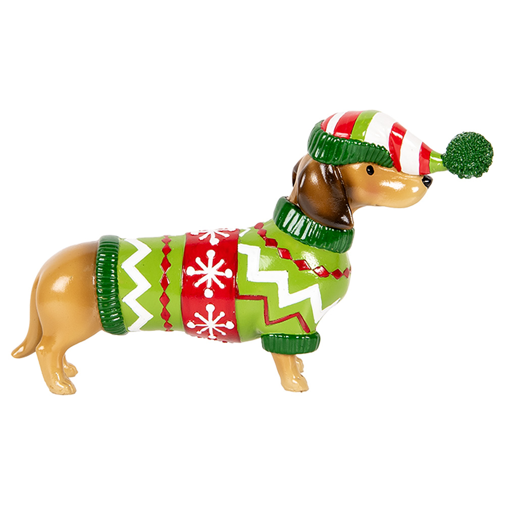 Clayre & Eef Kerstdecoratie Beeld Hond Teckel 24x5x14 cm Bruin Kunststof afbeelding