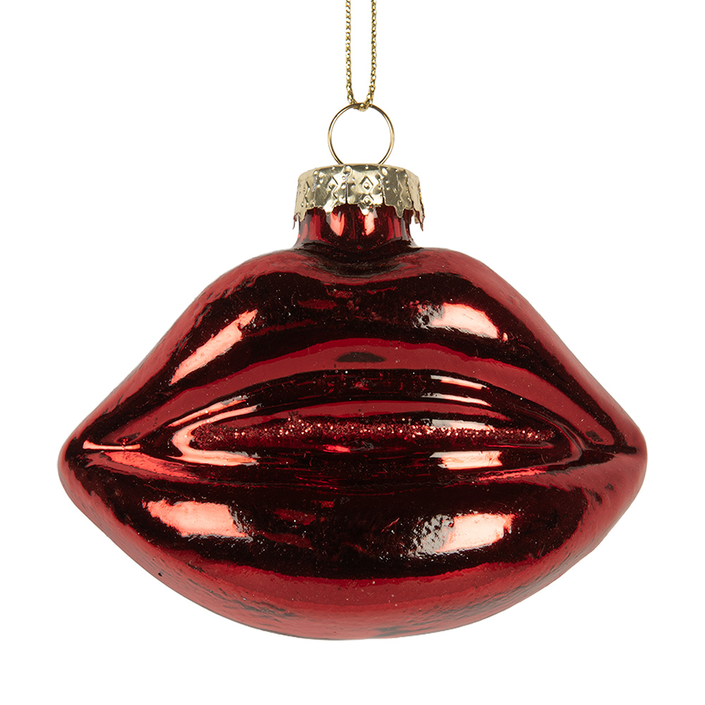 Clayre&Eef Kersthanger Mond 8x4x7 cm Rood Glas afbeelding