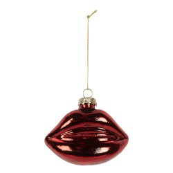 Clayre & Eef Weihnachtsanhänger Mund 8x4x7 cm Rot Glas