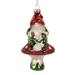 Clayre & Eef Weihnachtsanhänger Zwerg 7x6x13 cm Rot Glas