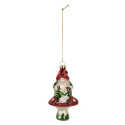 Clayre & Eef Weihnachtsanhänger Zwerg 7x6x13 cm Rot Glas