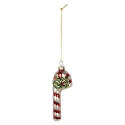 Clayre & Eef Pendentif de Noël Canne en sucre d'orge 4x3x12 cm Rouge Verre