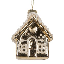 Clayre & Eef Weihnachtsanhänger Haus 7x7x9 cm Goldfarbig Glas