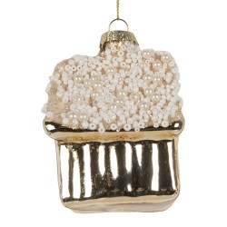 Clayre & Eef Weihnachtsanhänger Haus 7x7x9 cm Goldfarbig Glas